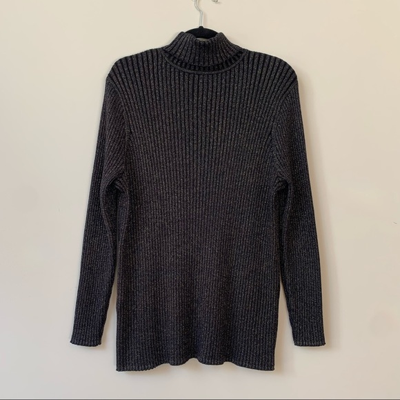 Chico’s Size 4 US Metallic Navy and Gold Knit Turtleneck Sweater - Picture 8 of 12